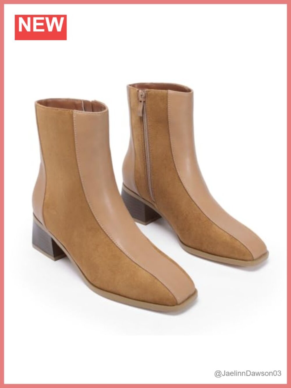 Women's Square Toe Ankle Boots Chunky Block Heel Side Zipper Patchwork PU